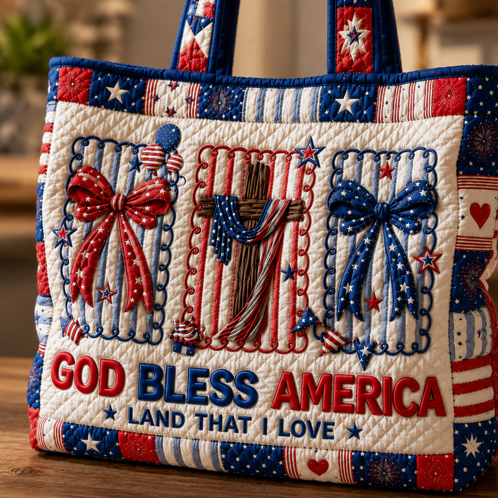 Personalized Quilted Tote Bag God Bless America Gift for Her