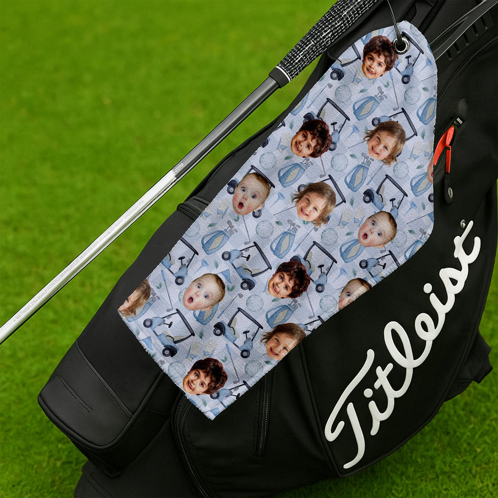 Personalized Kids Face Funny Golf Towel Custom Gift for Dad