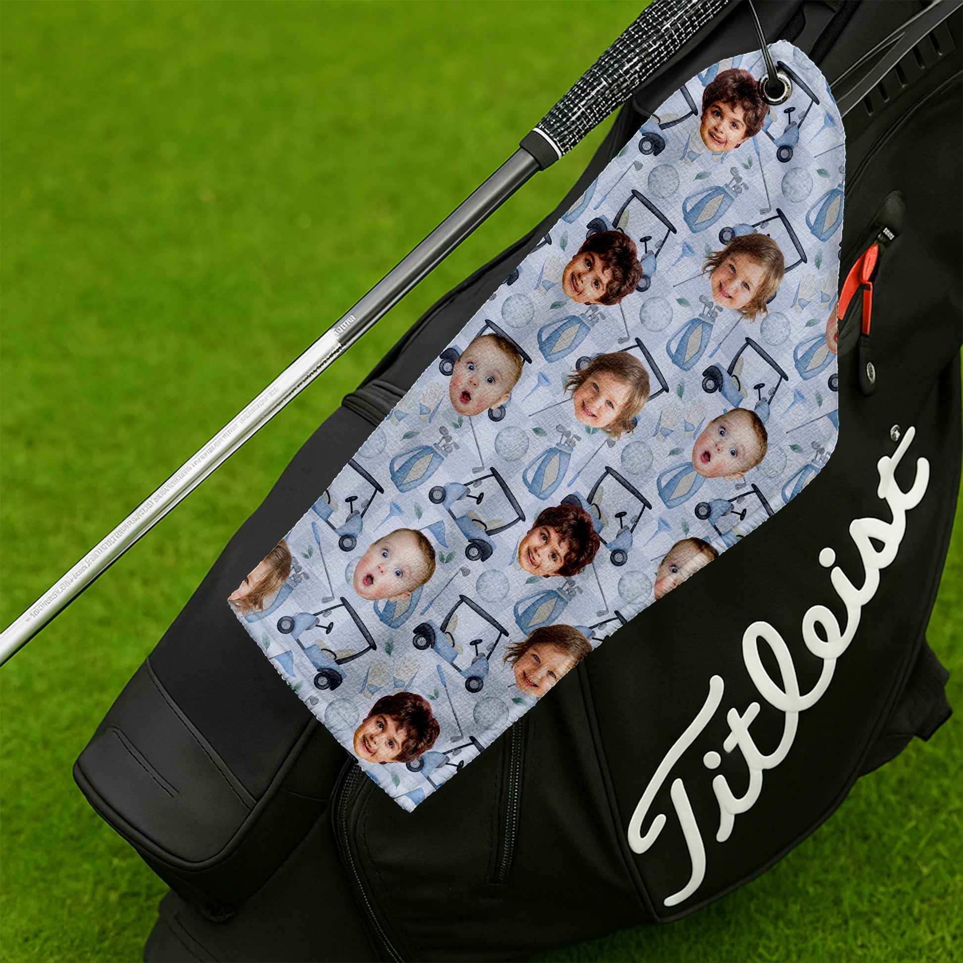 Personalized Kids Face Funny Golf Towel Custom Gift for Dad