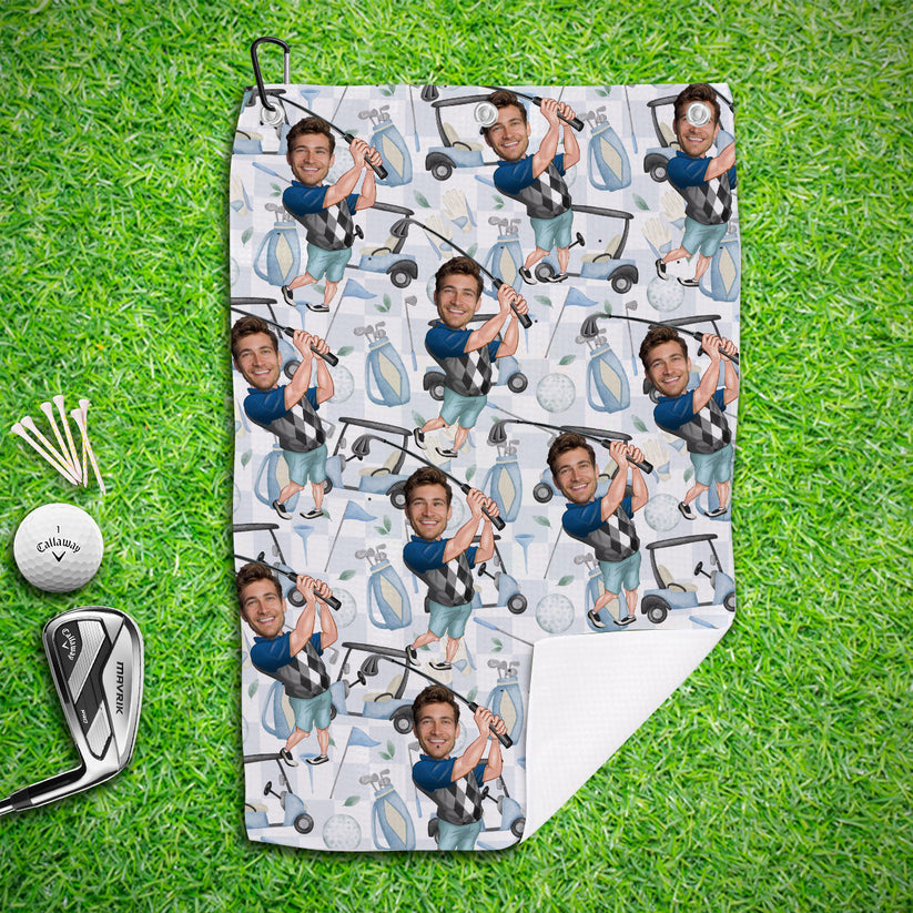 Personalized Golf Towel with Photo Custom Gift for Dad, Grandpa