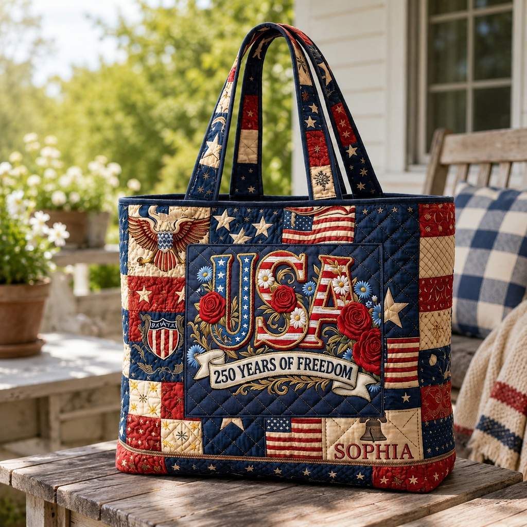 Personalized Quilted Tote Bag 250 Years Freedom Gift for Her