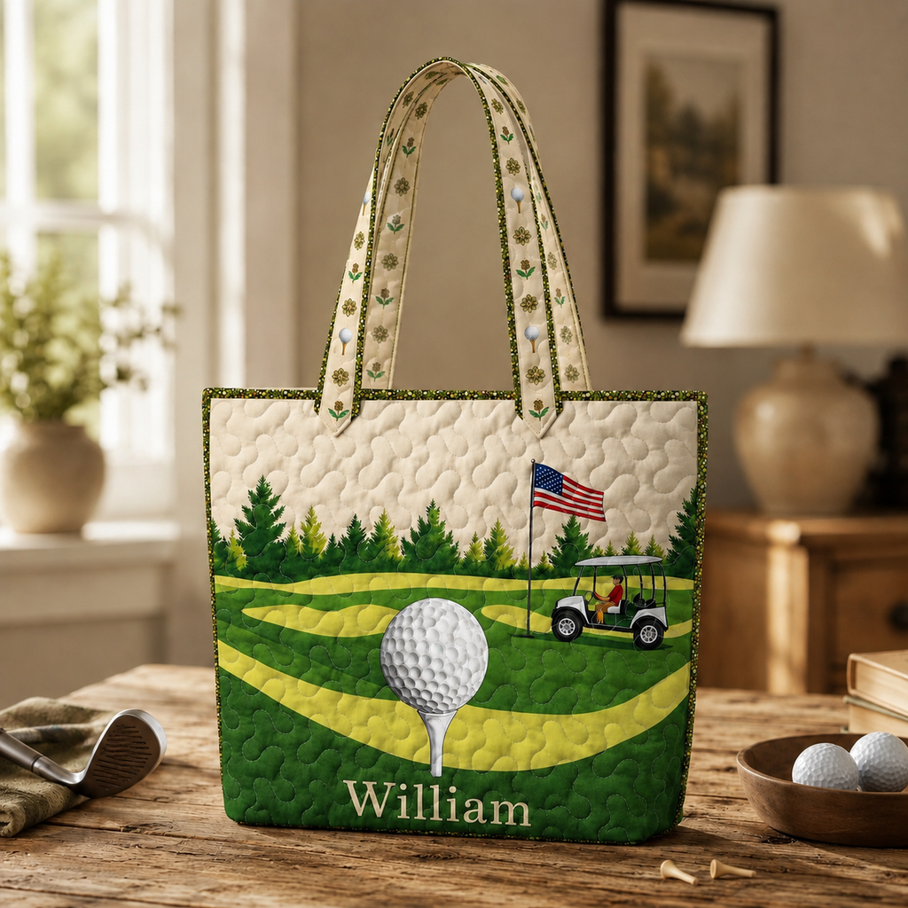 Personalized Quilted Tote Bag Golf Course Design Gift for Golf Lovers