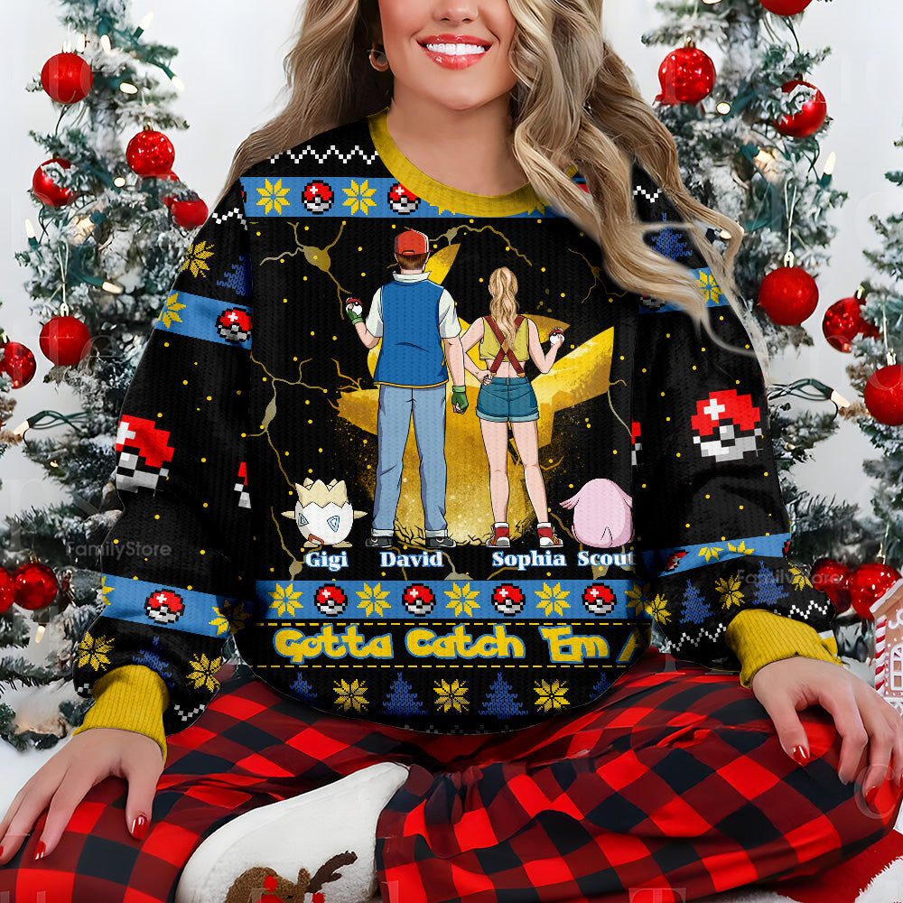 Personalized Ugly Sweater Gotta Catch 'Em All Christmas Gift for Family