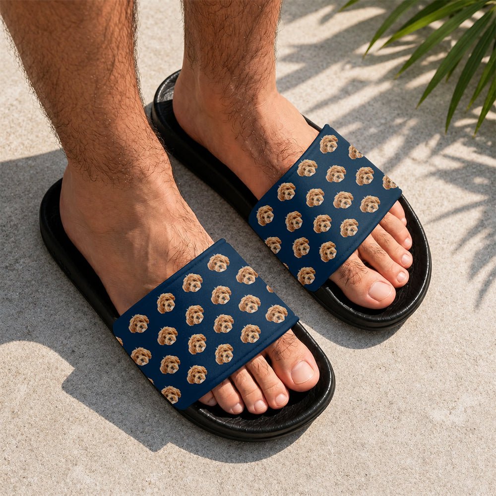 Custom Face Photo Summer Slide Sandals Gift for Pet Lovers HN590 - Slide Sandals GradoCreations