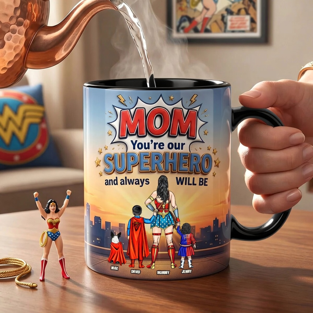 Personalized Superhero Mom Magic Mug Custom Name Gift