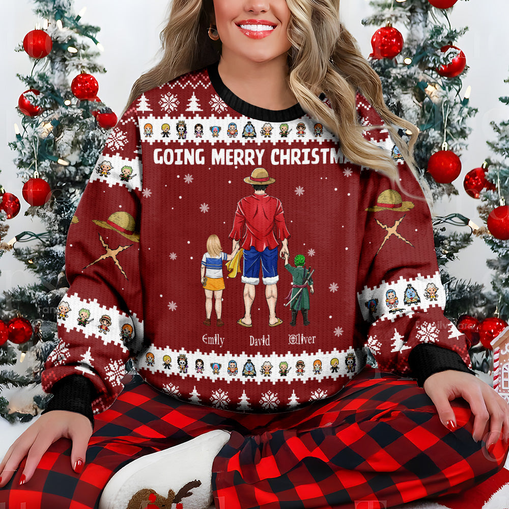 Personalized Ugly Christmas Sweater Custom Family Names Red Holiday Apparel