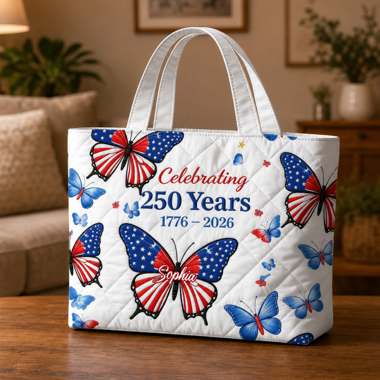 Personalized Quilted Tote Bag Floral Butterfly Gift for Her