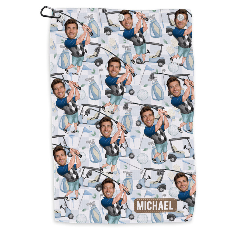 Personalized Golf Towel with Photo Custom Gift for Dad, Grandpa
