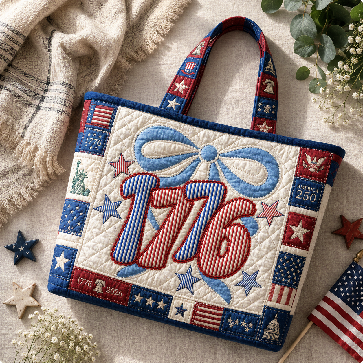 Personalized Quilted Tote Bag 250 Years America Design Gift for Her