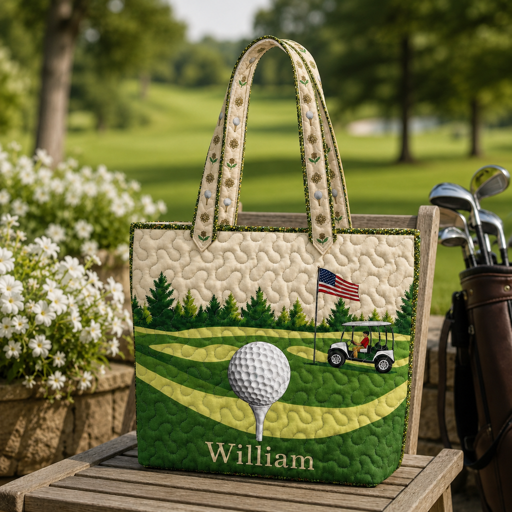 Personalized Quilted Tote Bag Golf Course Design Gift for Golf Lovers