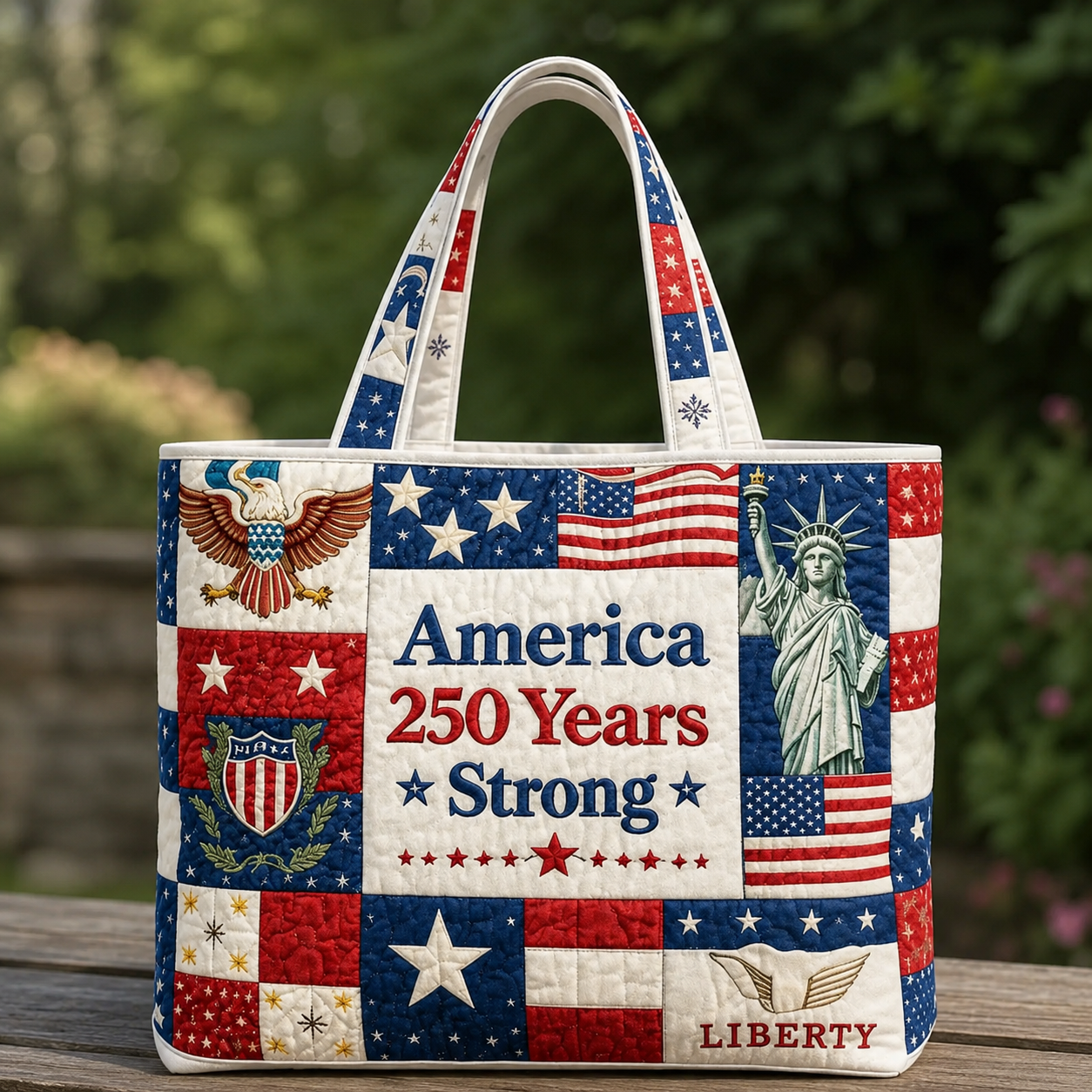Personalized Patriotic Quilted Tote Bag Custom Design Gift for Patriots