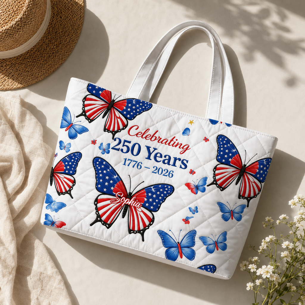 Personalized Quilted Tote Bag Floral Butterfly Gift for Her