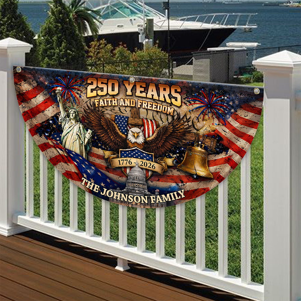 Personalized Family Name Eagle Flag 250 Years Freedom Gift HN590 - Non-Pleated Fan Flag GradoCreations