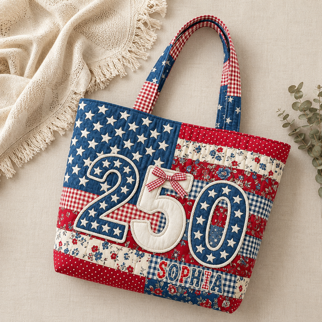 Personalized Patriotic Quilted Tote Bag for Her - 250th Anniversary Gift