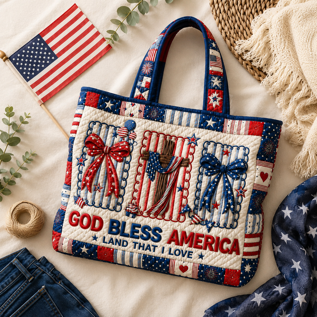 Personalized Quilted Tote Bag God Bless America Gift for Her