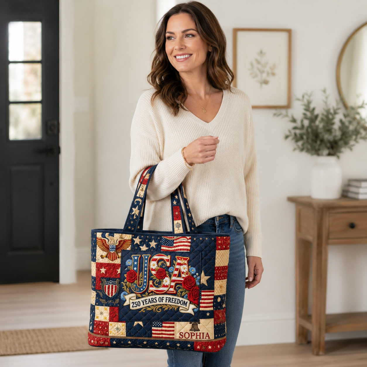 Personalized Quilted Tote Bag 250 Years Freedom Gift for Her