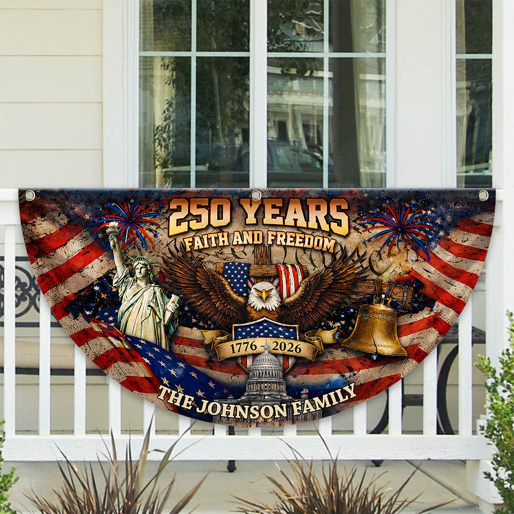Personalized Family Name Eagle Flag 250 Years Freedom Gift HN590 - Non-Pleated Fan Flag GradoCreations