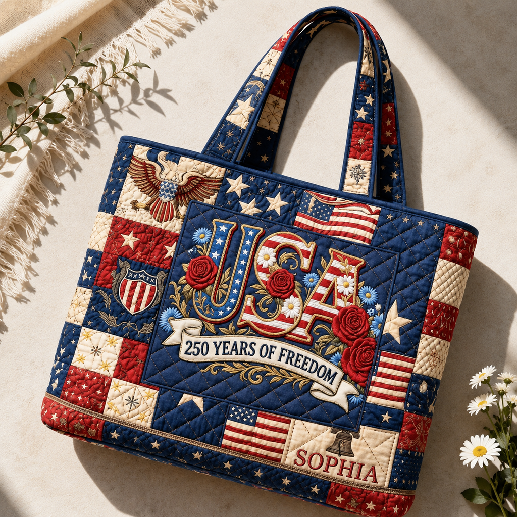 Personalized Quilted Tote Bag 250 Years Freedom Gift for Her
