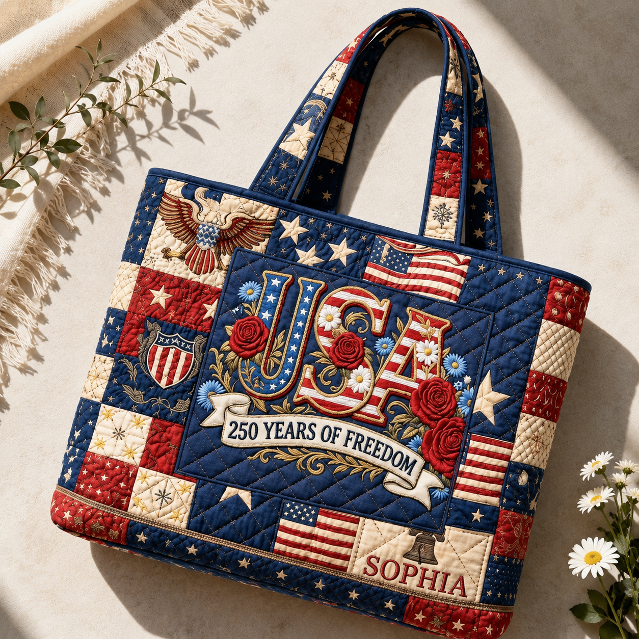 Personalized Quilted Tote Bag 250 Years Freedom Gift for Her