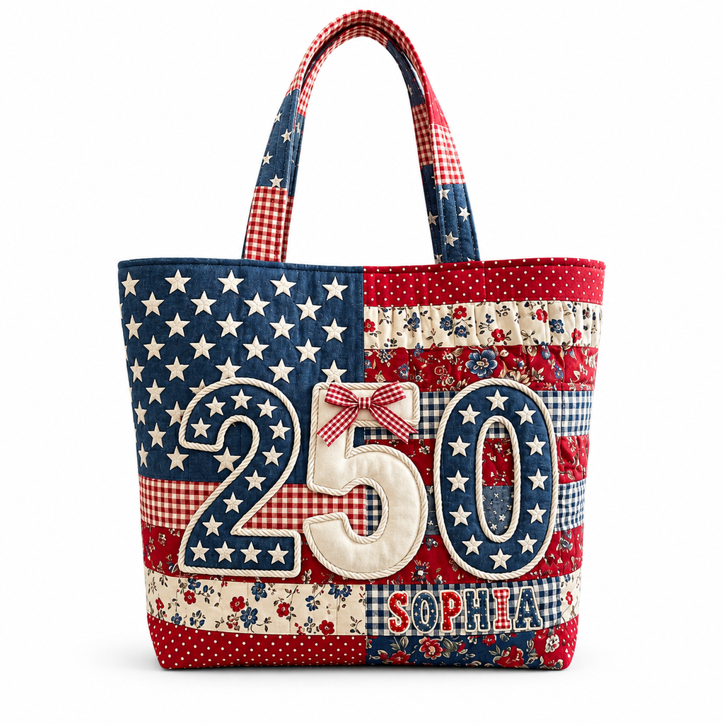 Personalized Patriotic Quilted Tote Bag for Her - 250th Anniversary Gift