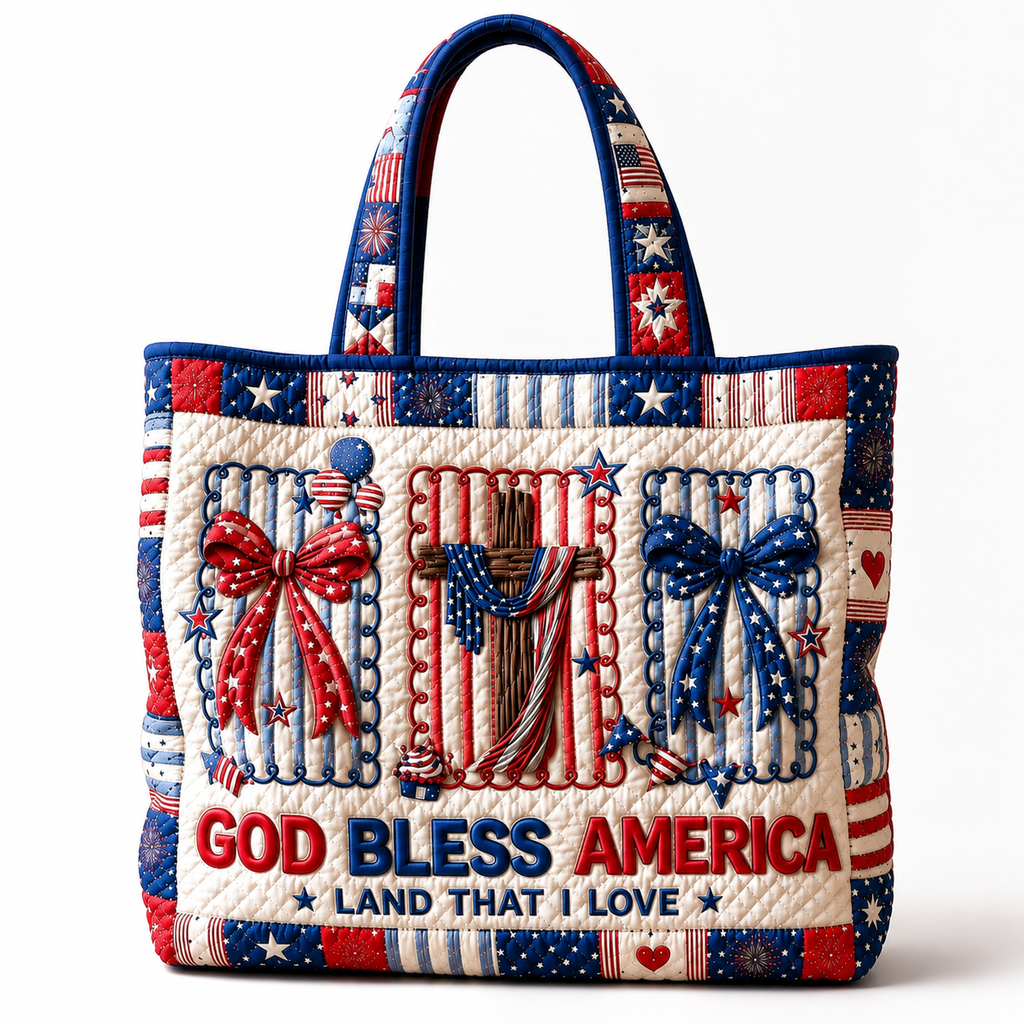 Personalized Quilted Tote Bag God Bless America Gift for Her