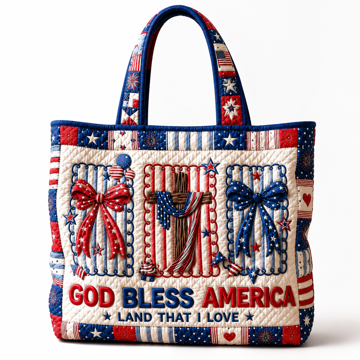 Personalized Quilted Tote Bag God Bless America Gift for Her