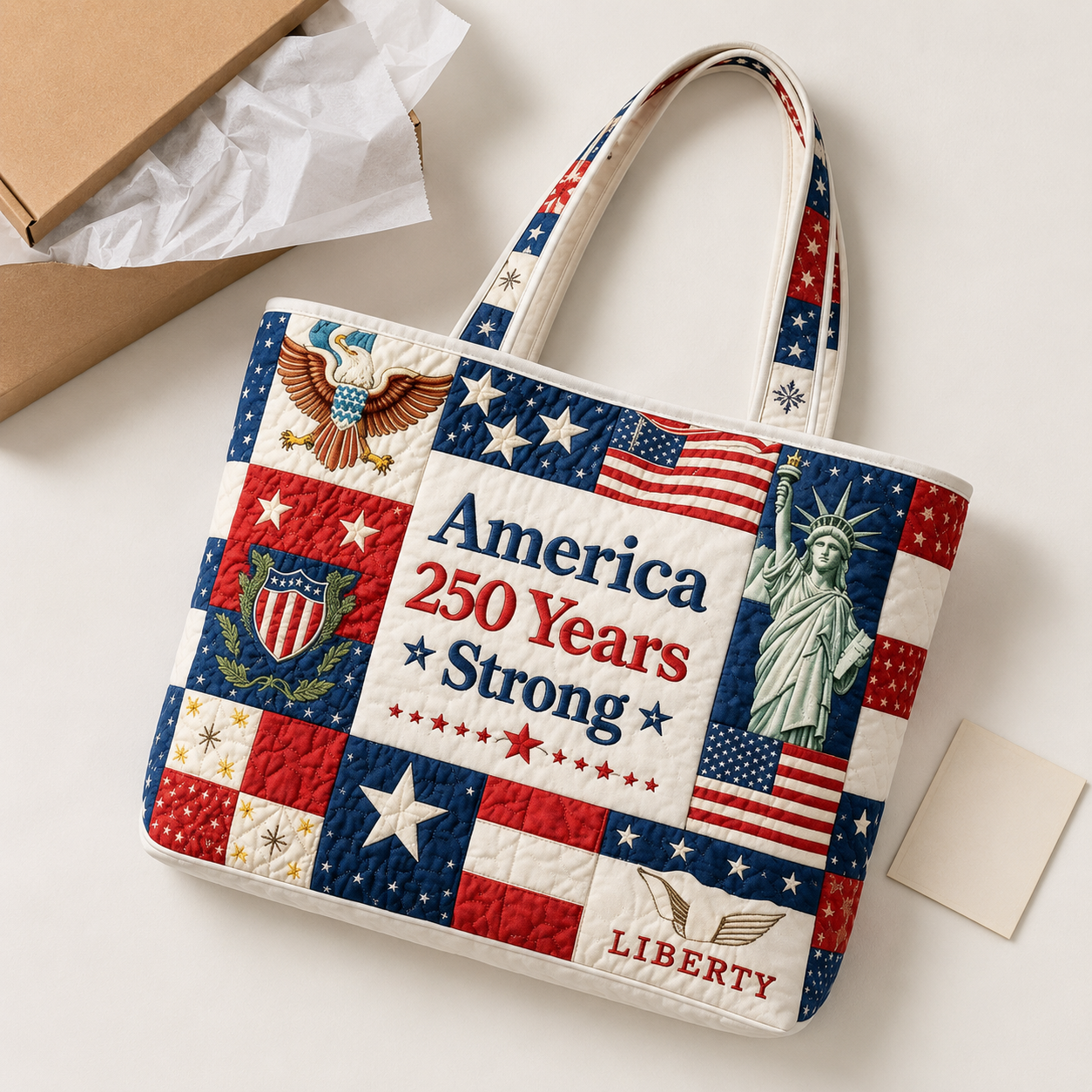 Personalized Patriotic Quilted Tote Bag Custom Design Gift for Patriots