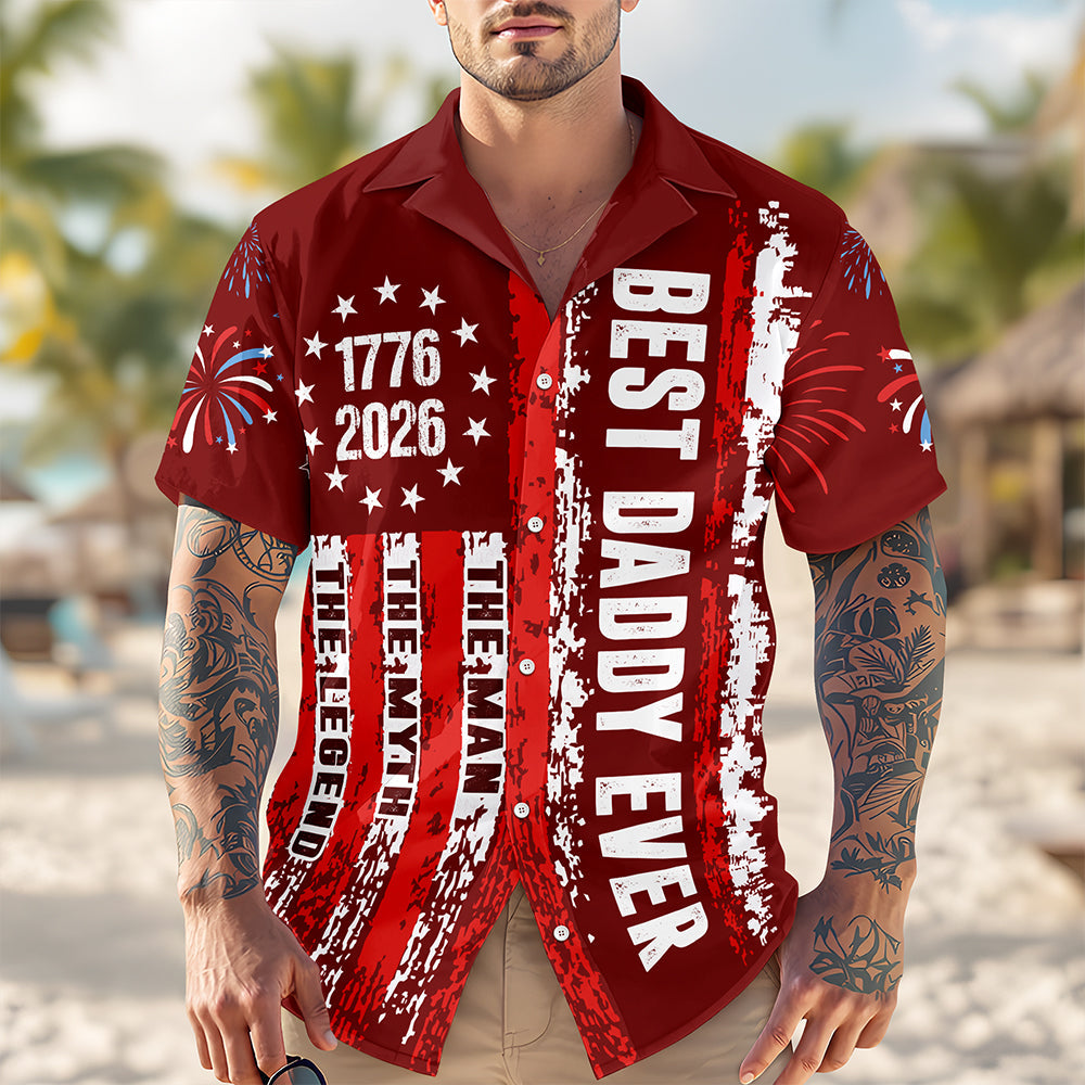Personalized Patriotic Hawaiian Shirt Best Dad Ever Gift HN590 - AOP Hawai Shirt GradoCreations