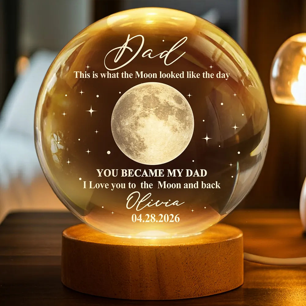 Personalized Crystal Globe Lamp Gift for Dad - Moon Design