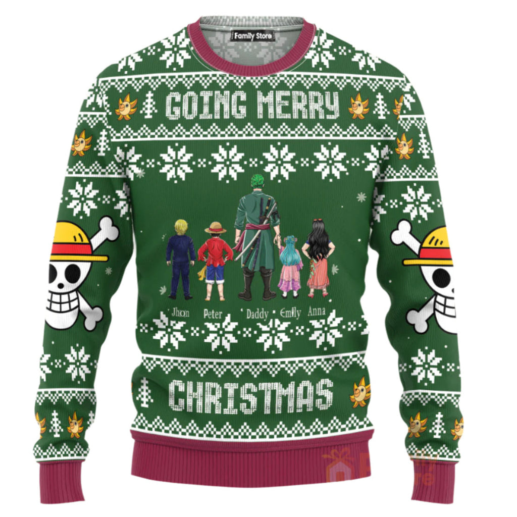 Personalized Family Green Pattern Ugly Sweater Gift for Dad