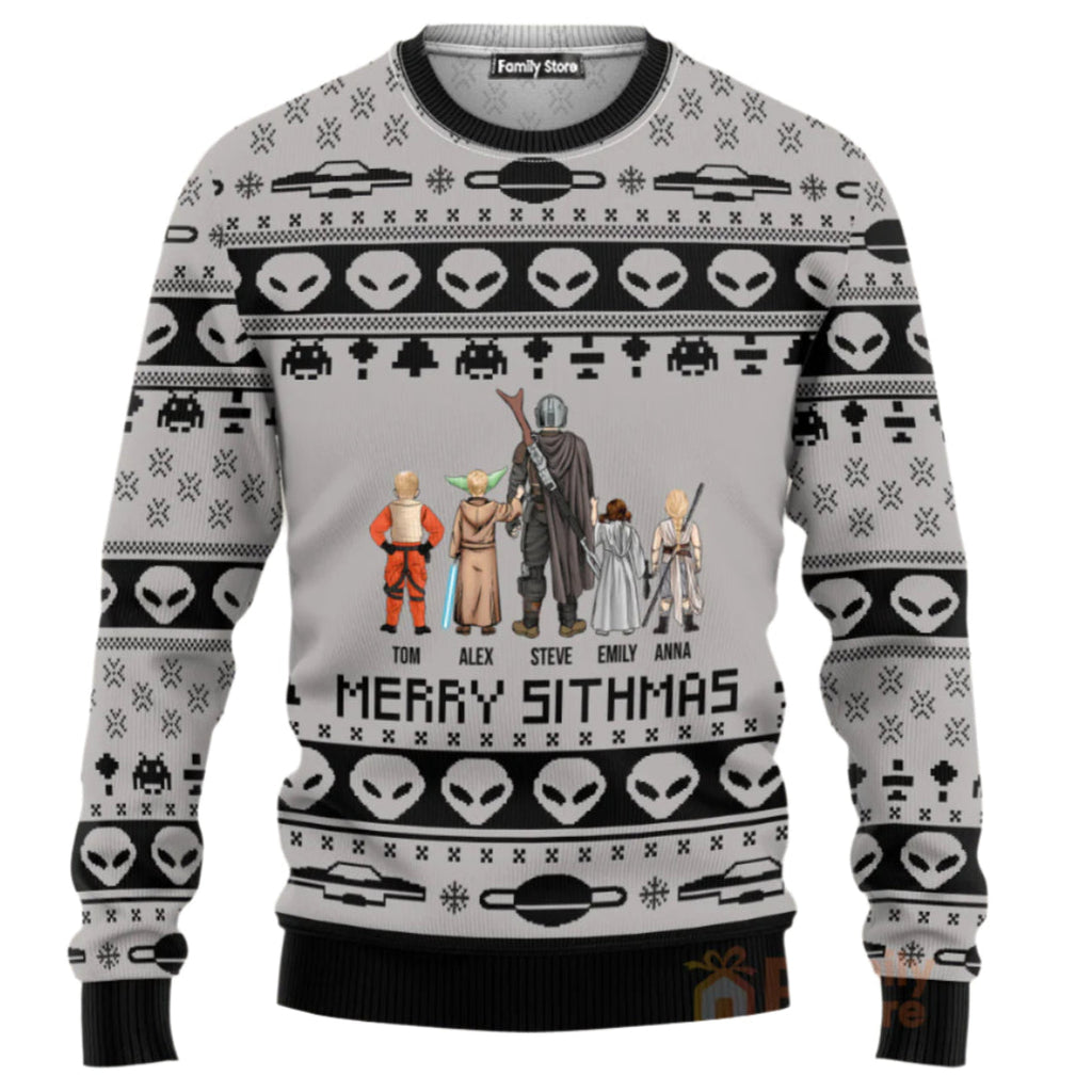 Personalized Alien Ugly Sweater Custom Name Gift for Dad