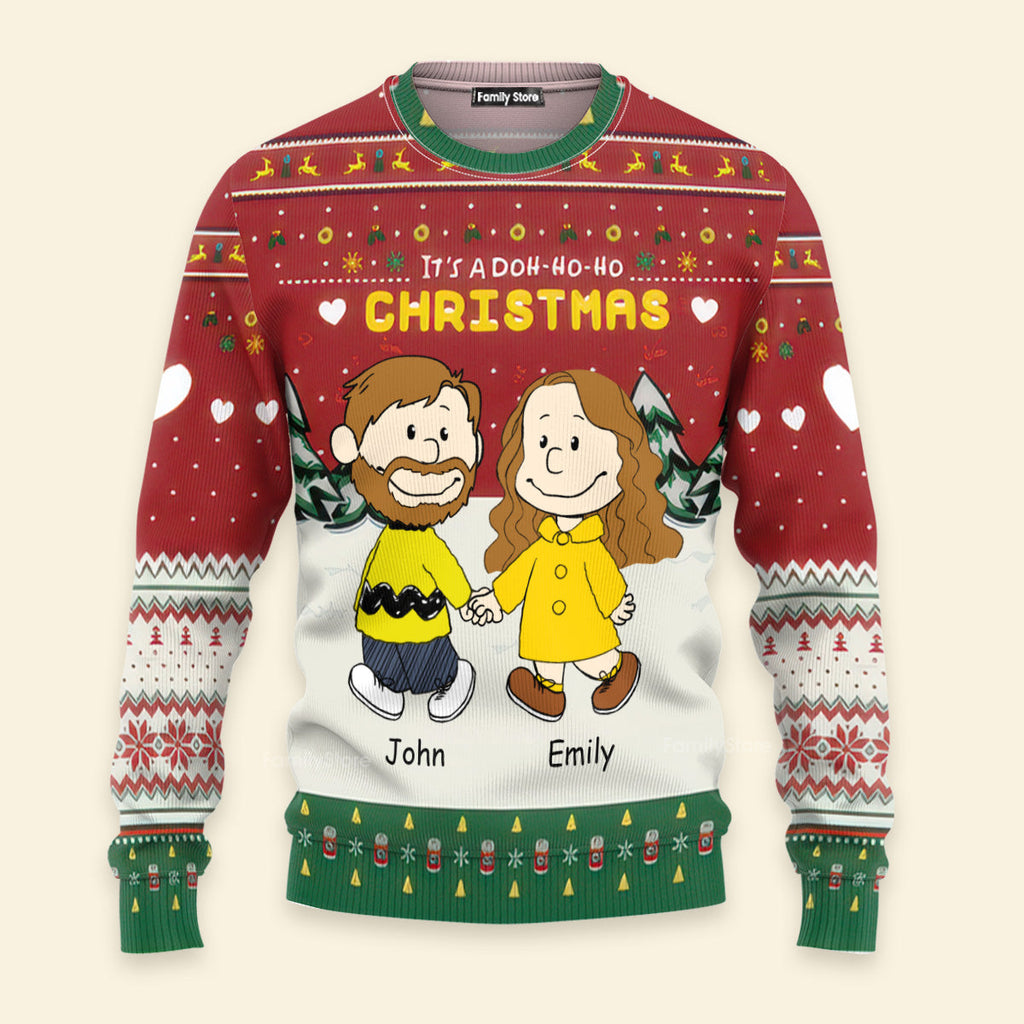Personalized Christmas Ugly Sweater for Couples - Custom Name Gift for Husband and Wife