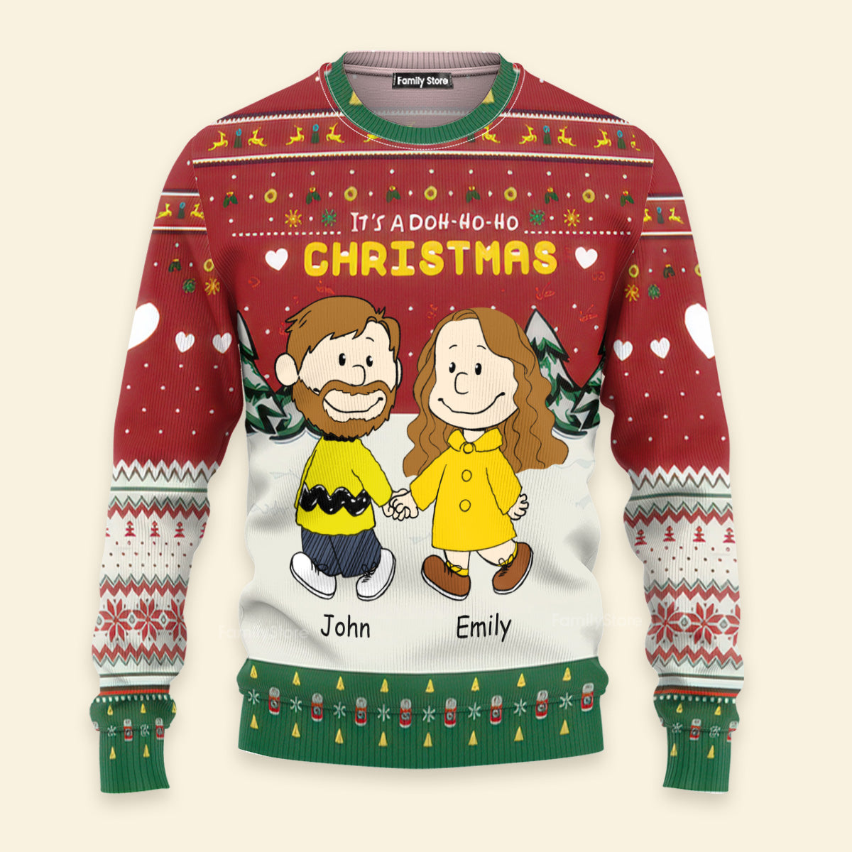 Personalized Christmas Ugly Sweater for Couples - Custom Name Gift for Husband and Wife