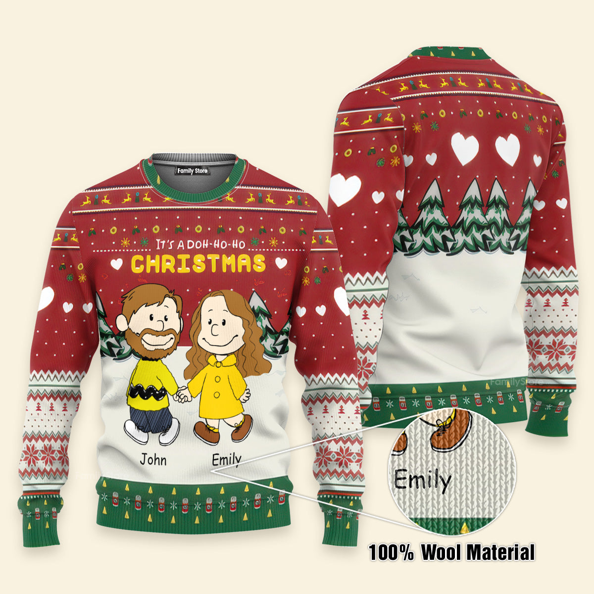 Personalized Christmas Ugly Sweater for Couples - Custom Name Gift for Husband and Wife