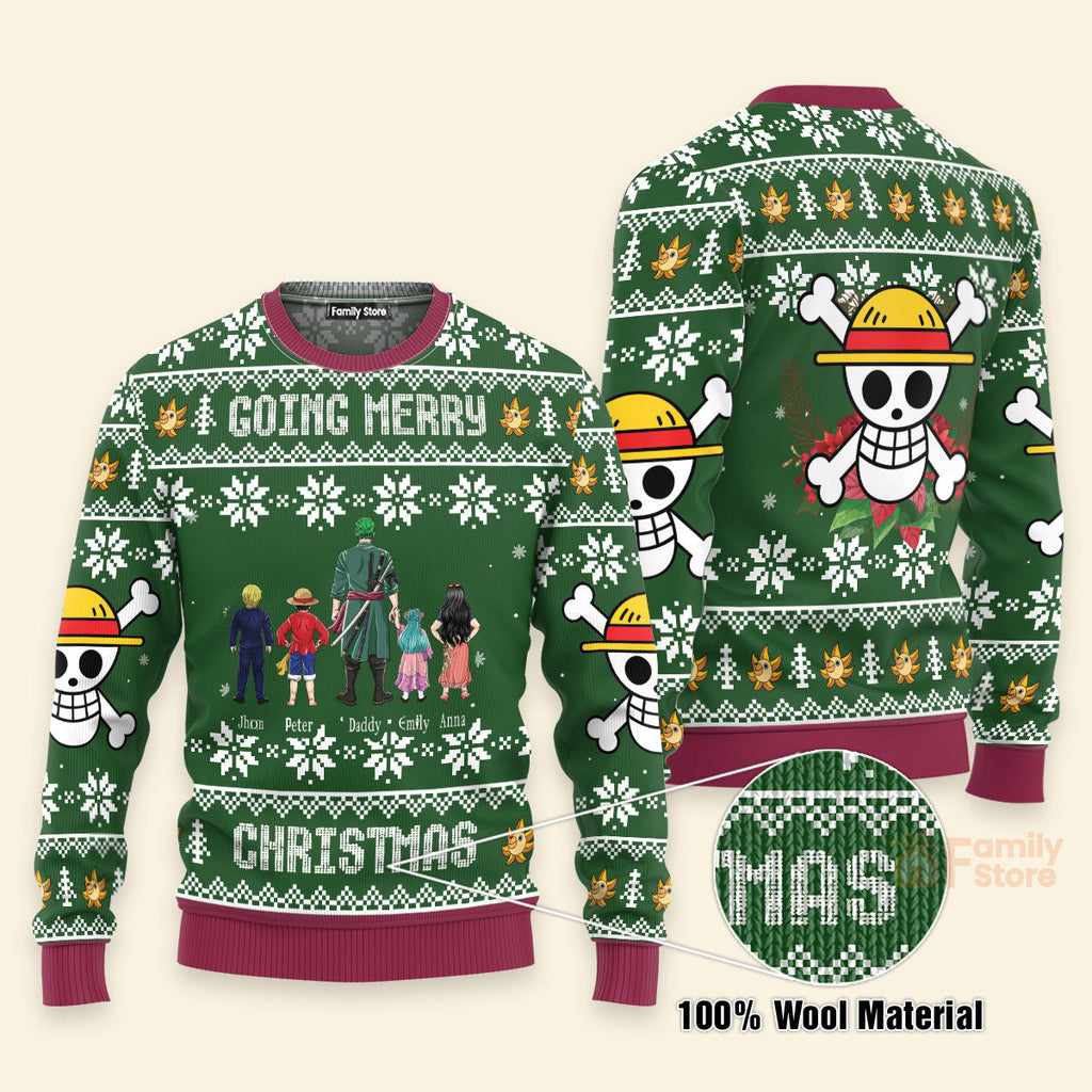 Personalized Family Green Pattern Ugly Sweater Gift for Dad