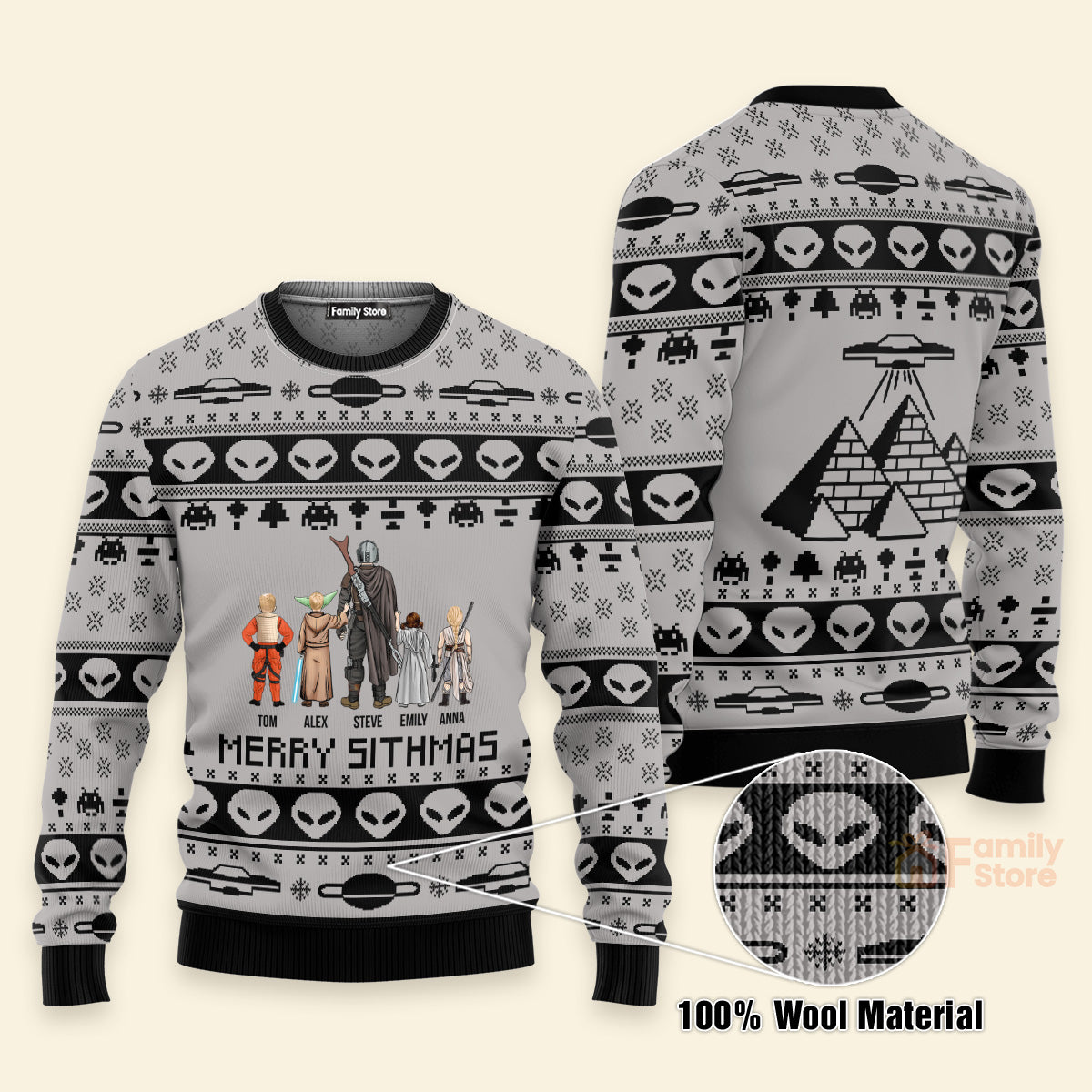 Personalized Alien Ugly Sweater Custom Name Gift for Dad
