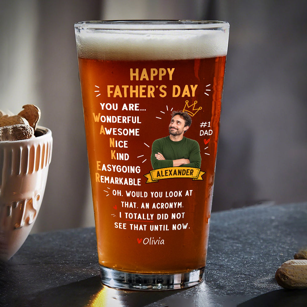Personalized Funny Dad Acronym Beer Glass Custom Photo Gift for Father's Day HN590 - Print Beer Glass GradoCreations