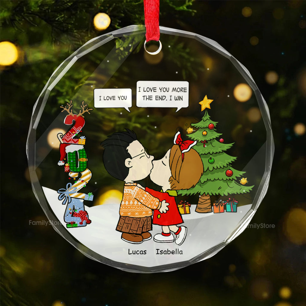 Personalized Glass Ornament with Cartoon Couple Design for Christmas Gift