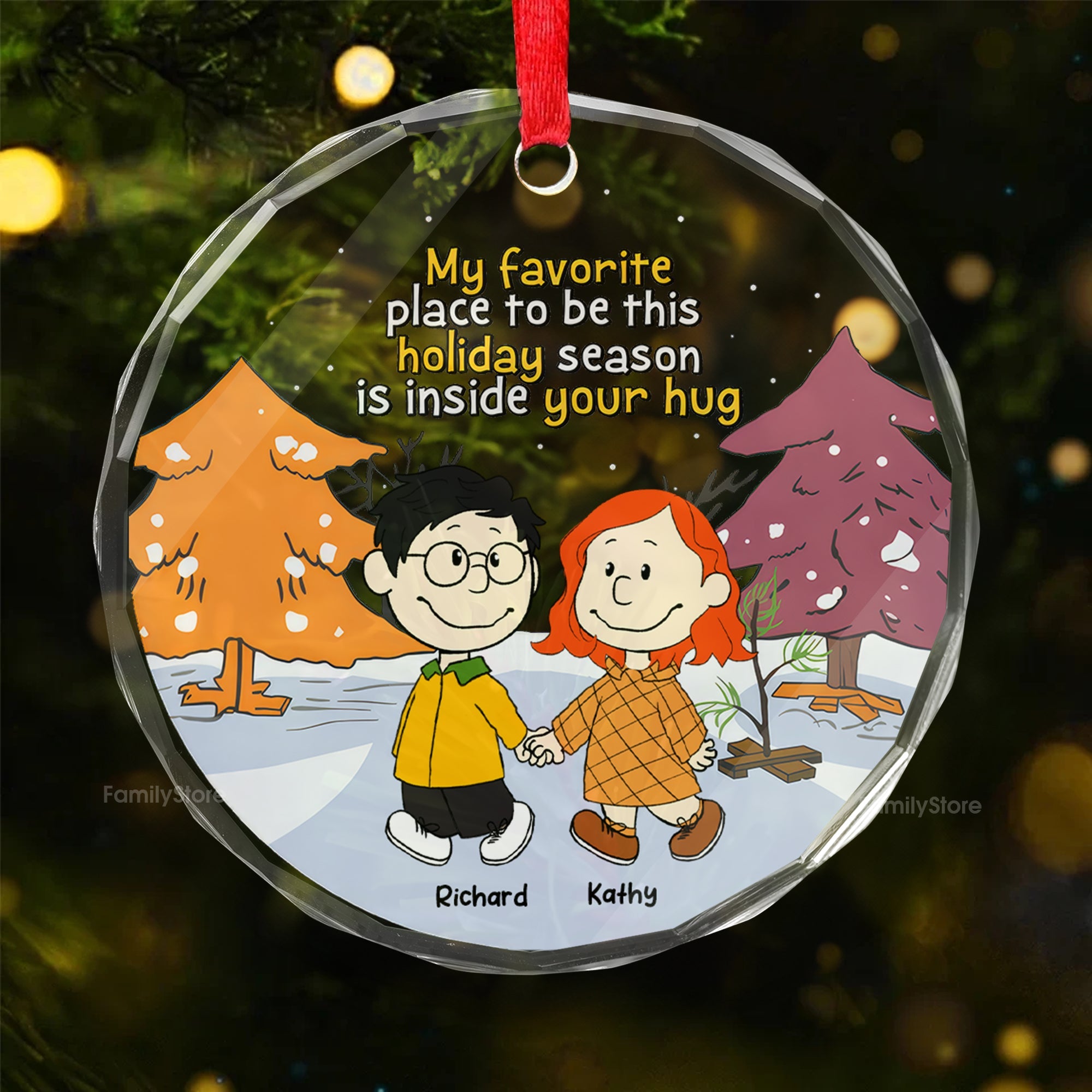 Personalized Holiday Glass Ornament with Custom Couple Design Gift