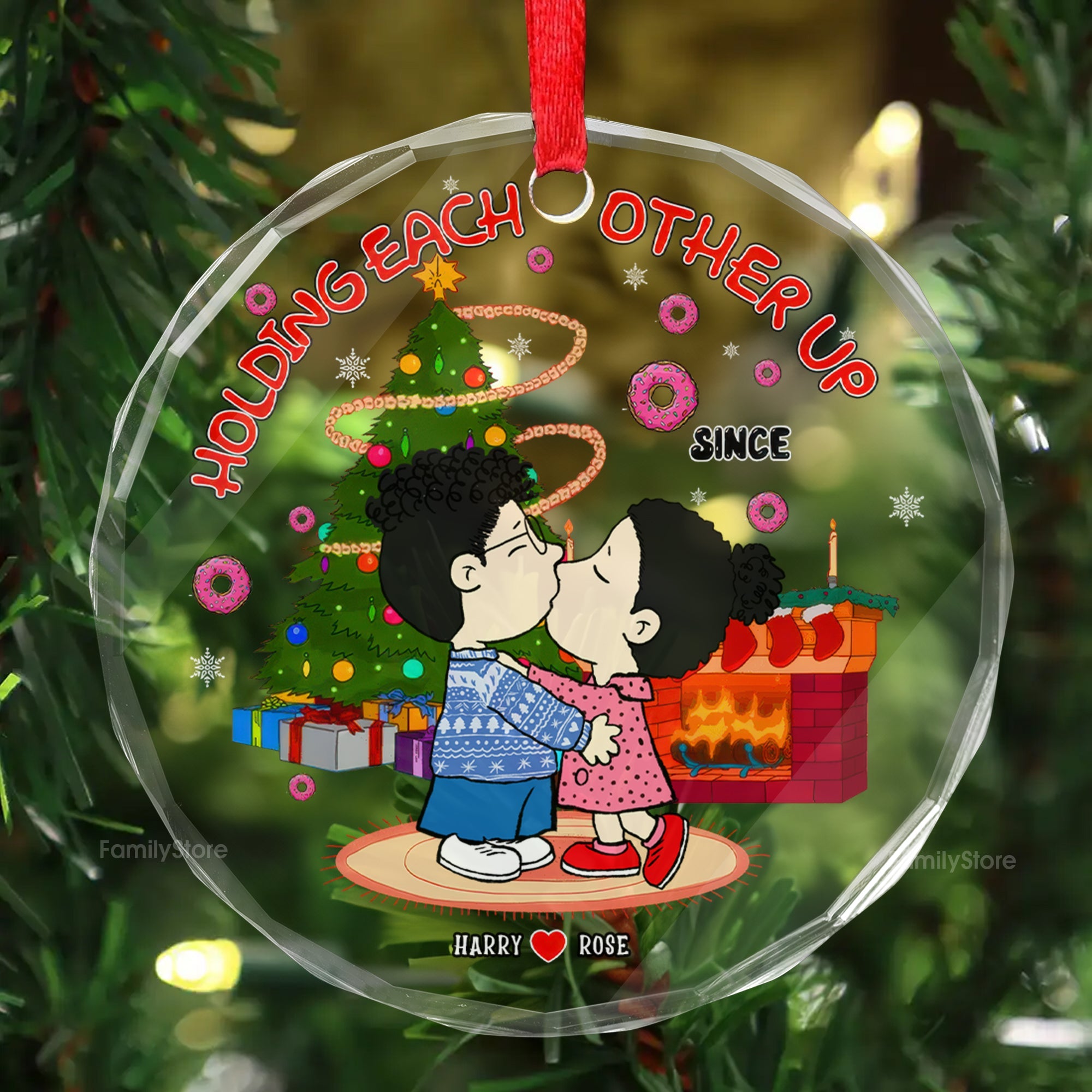 Personalized Glass Ornament Cute Peanut Couple Gift for Him/Her