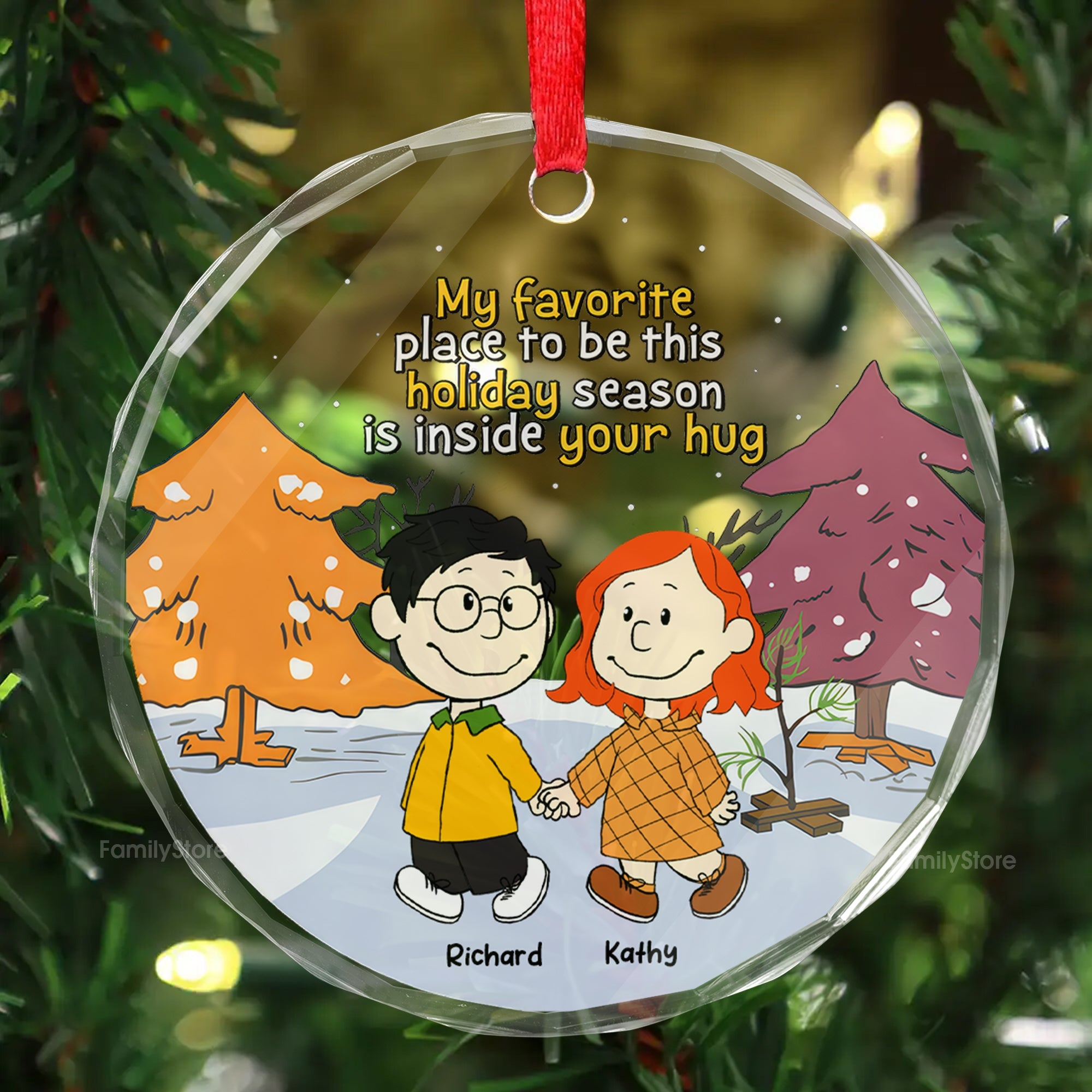 Personalized Holiday Glass Ornament with Custom Couple Design Gift