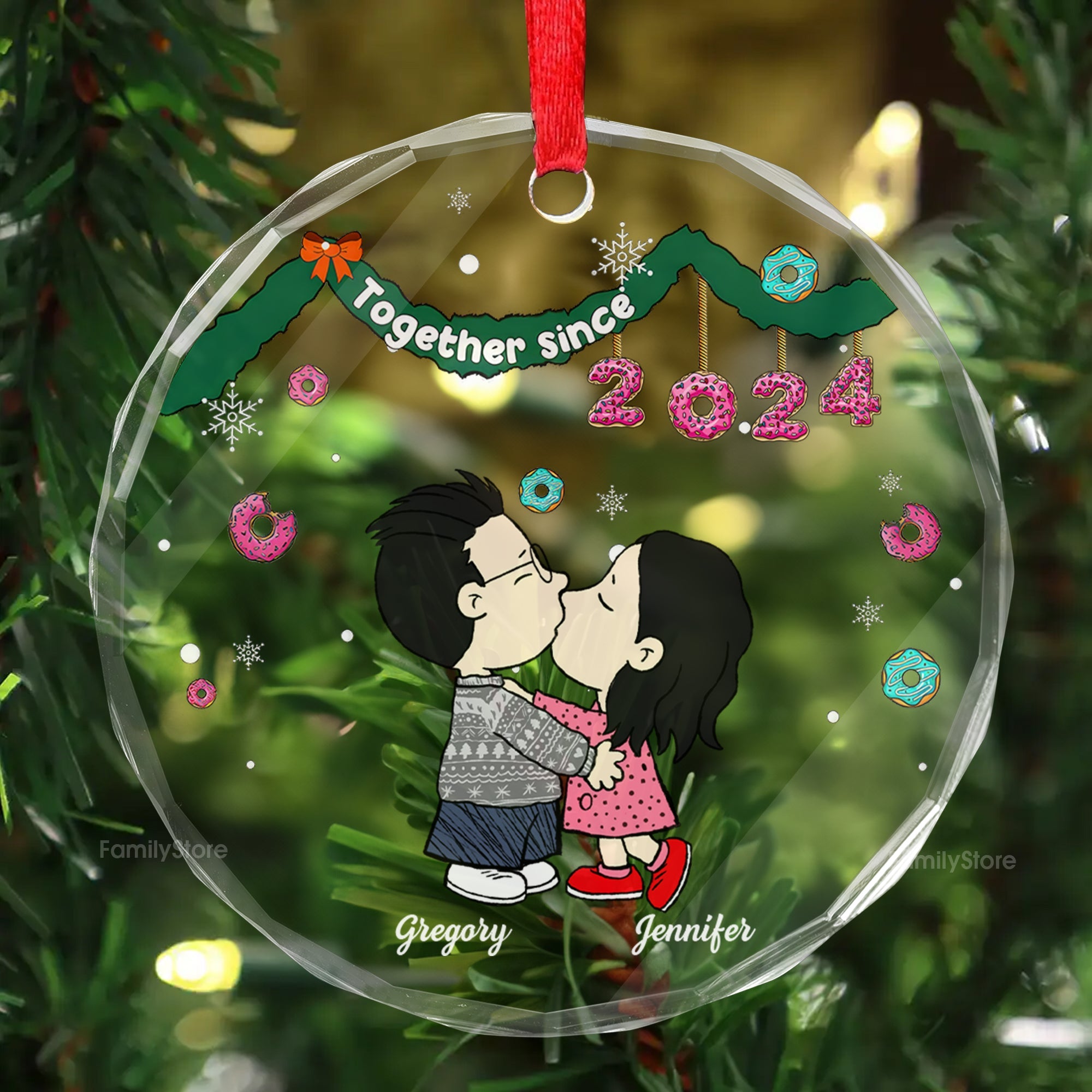 Personalized Glass Ornament Custom Couple Gift for Christmas