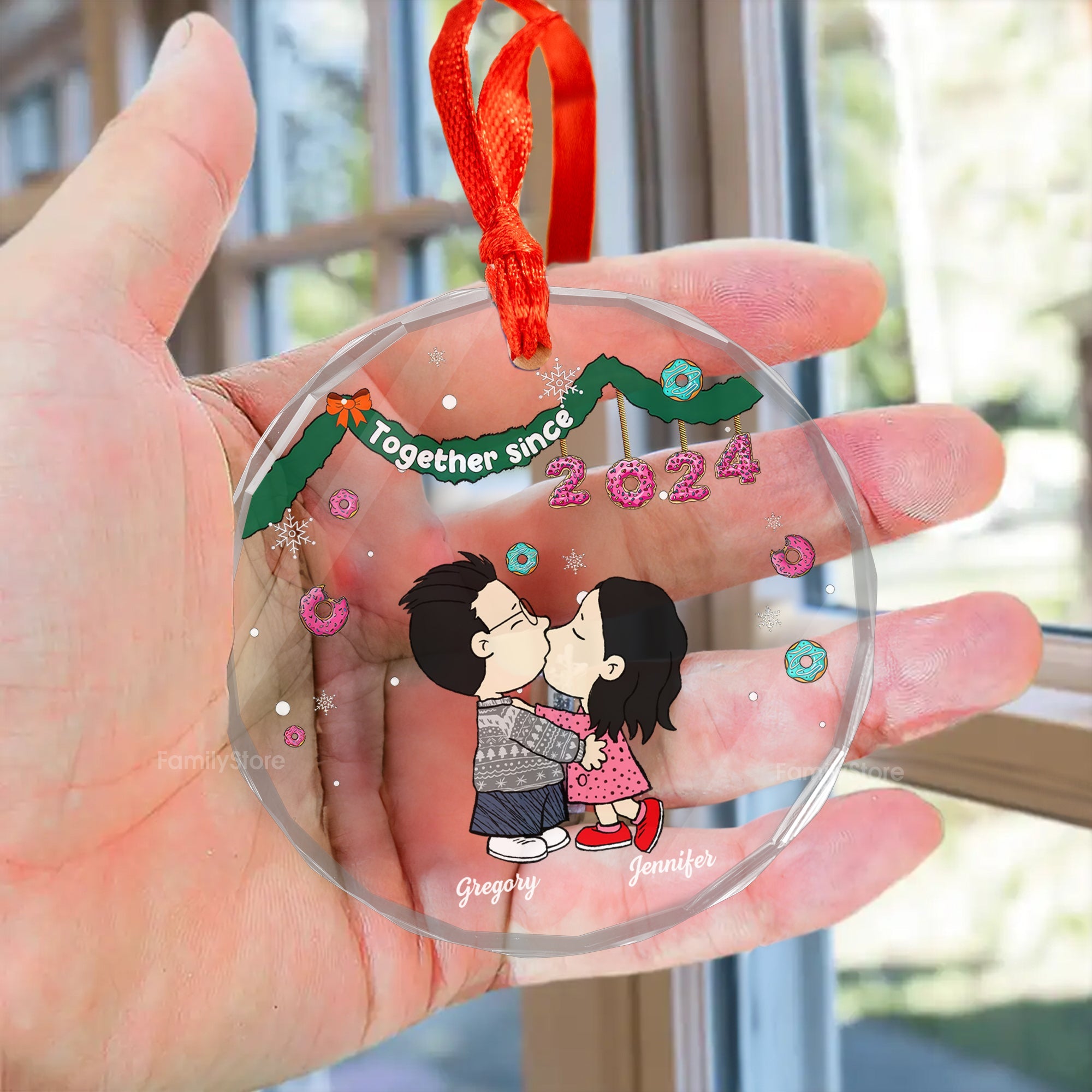 Personalized Glass Ornament Custom Couple Gift for Christmas