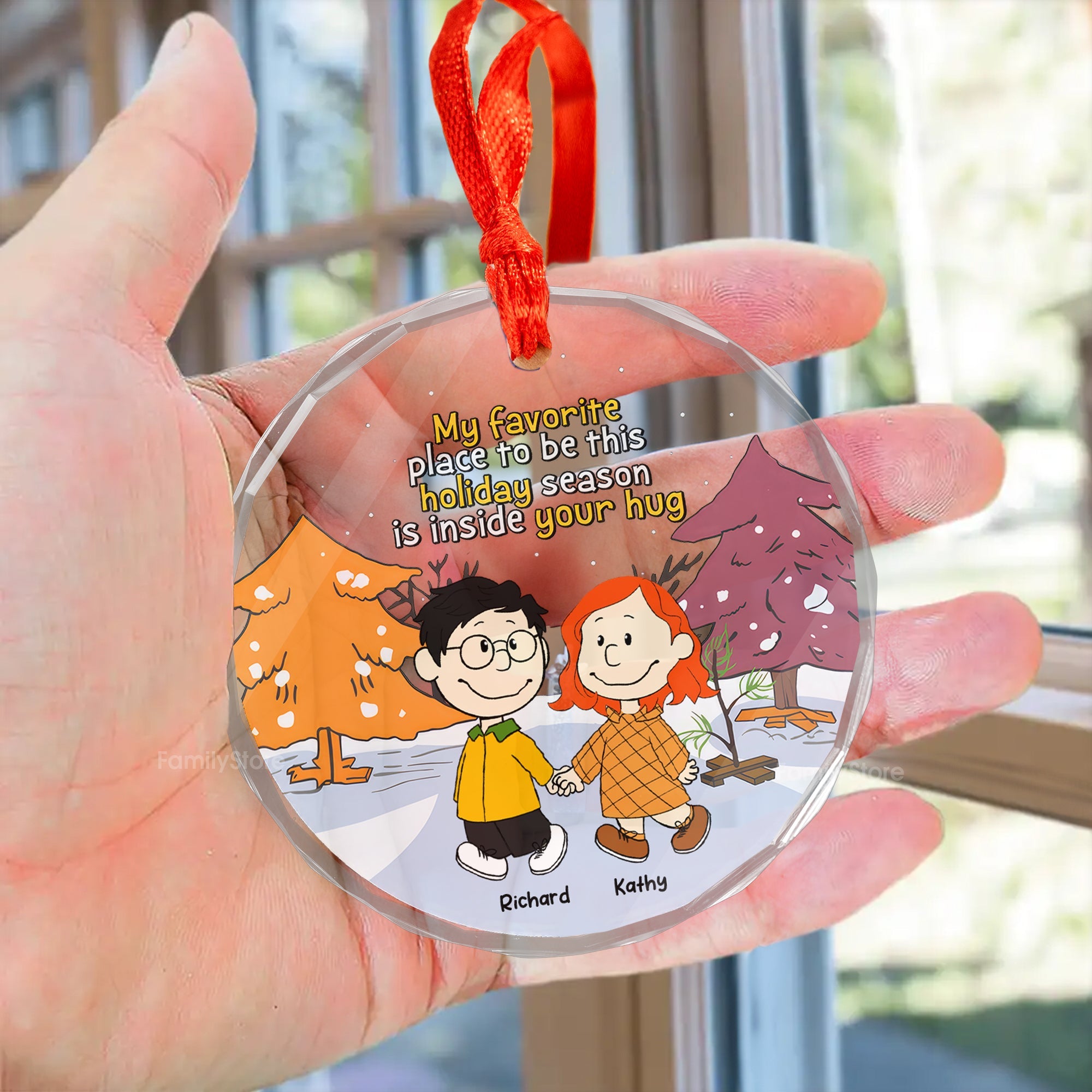 Personalized Holiday Glass Ornament with Custom Couple Design Gift