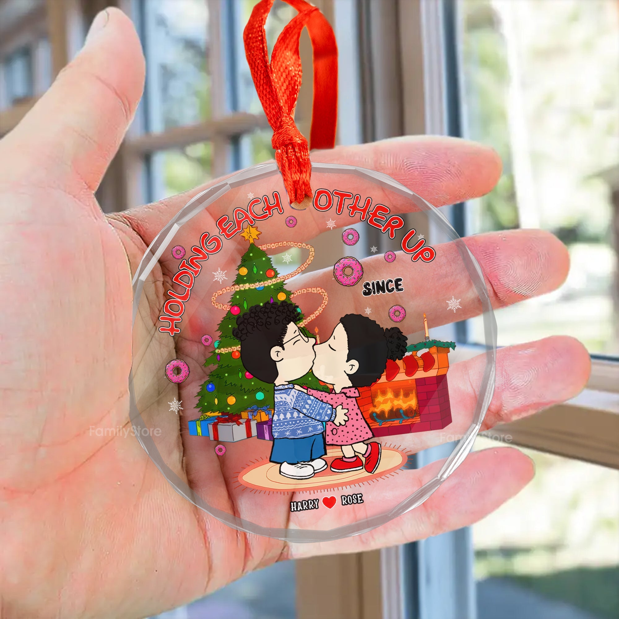 Personalized Glass Ornament Cute Peanut Couple Gift for Him/Her