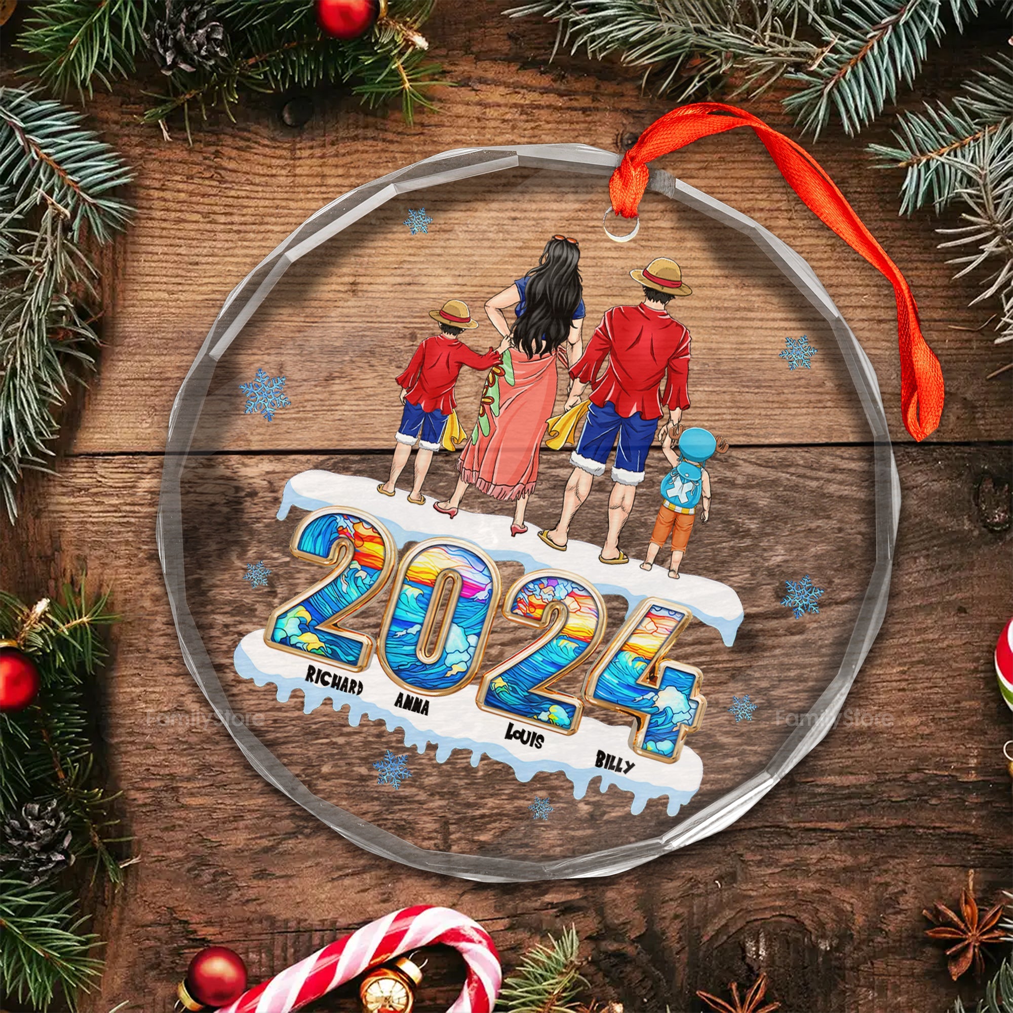 Personalized Pirate Family Glass Ornament Christmas Gift for Family