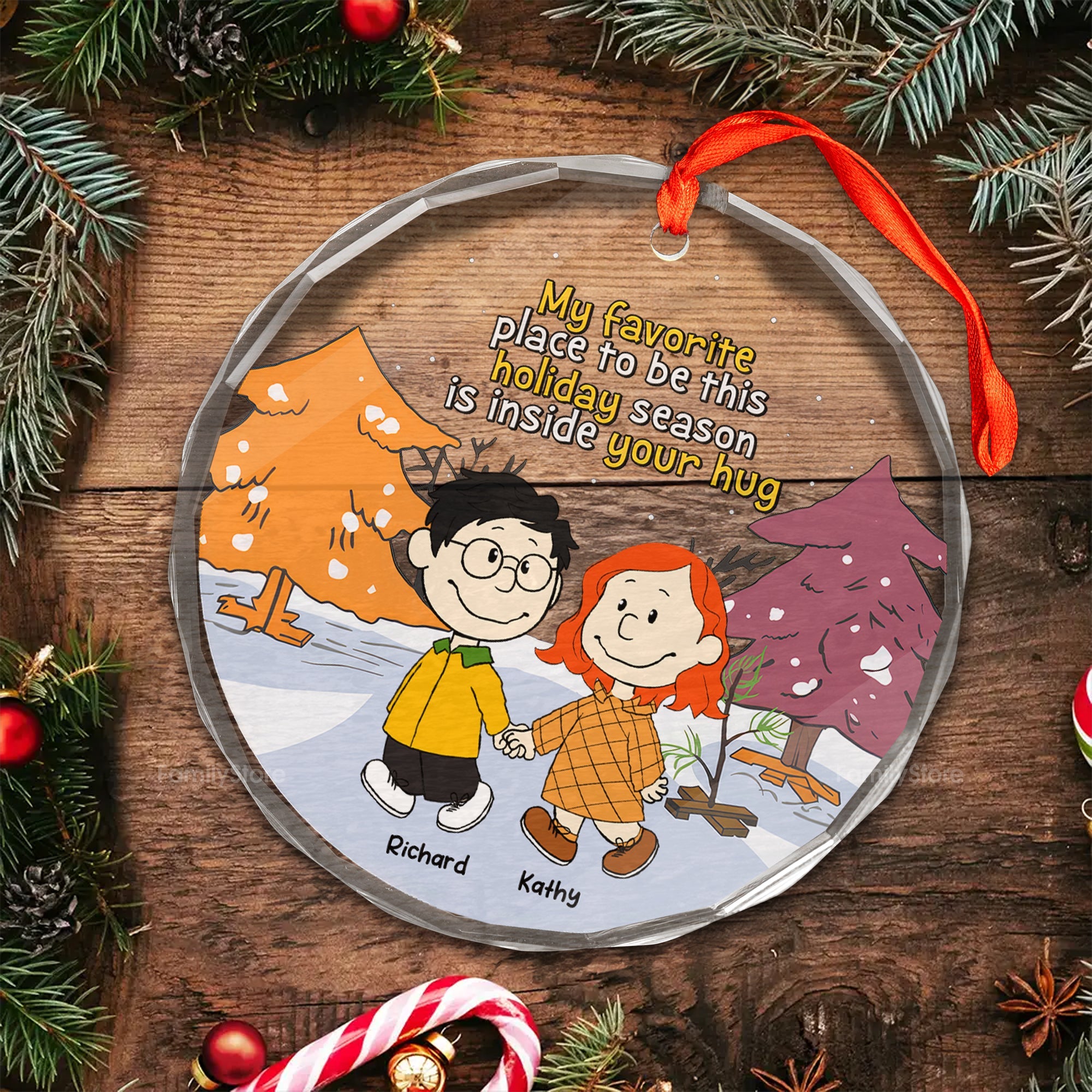 Personalized Holiday Glass Ornament with Custom Couple Design Gift
