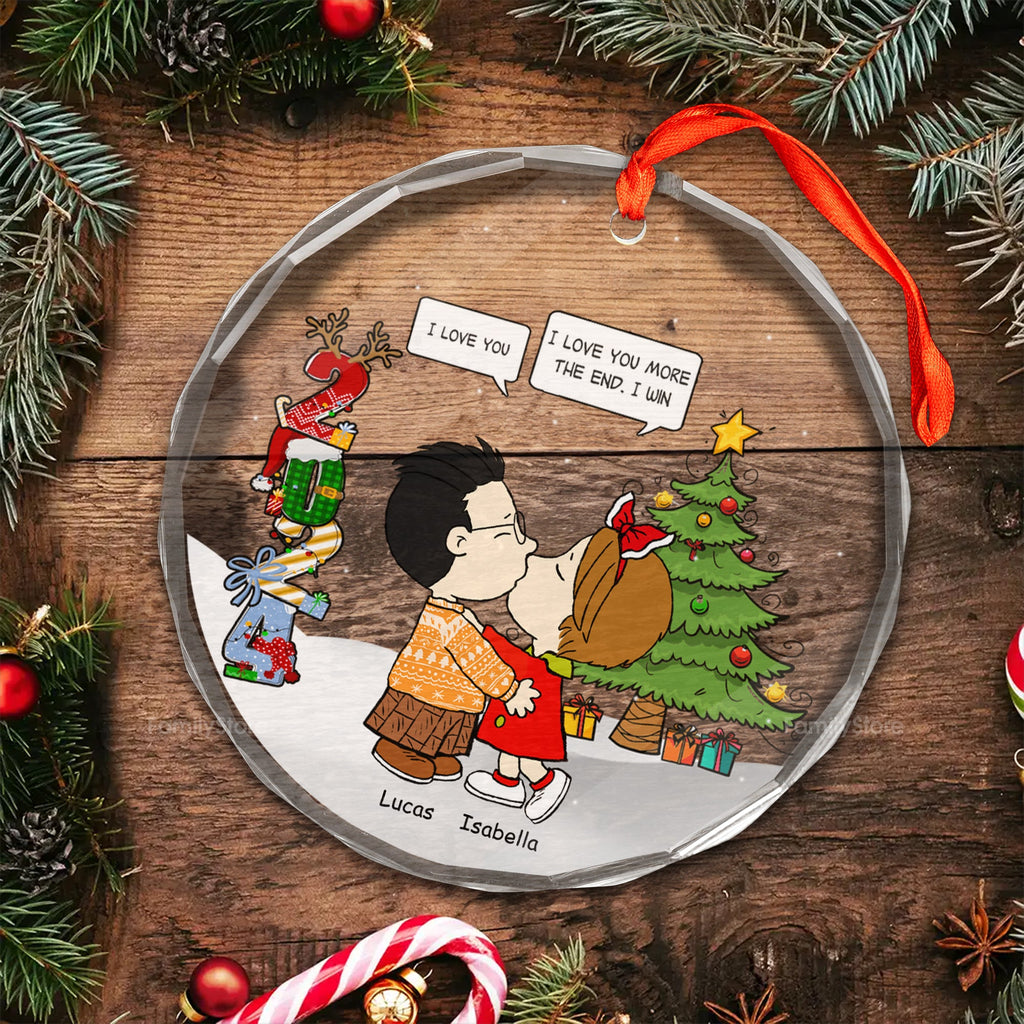 Personalized Glass Ornament with Cartoon Couple Design for Christmas Gift