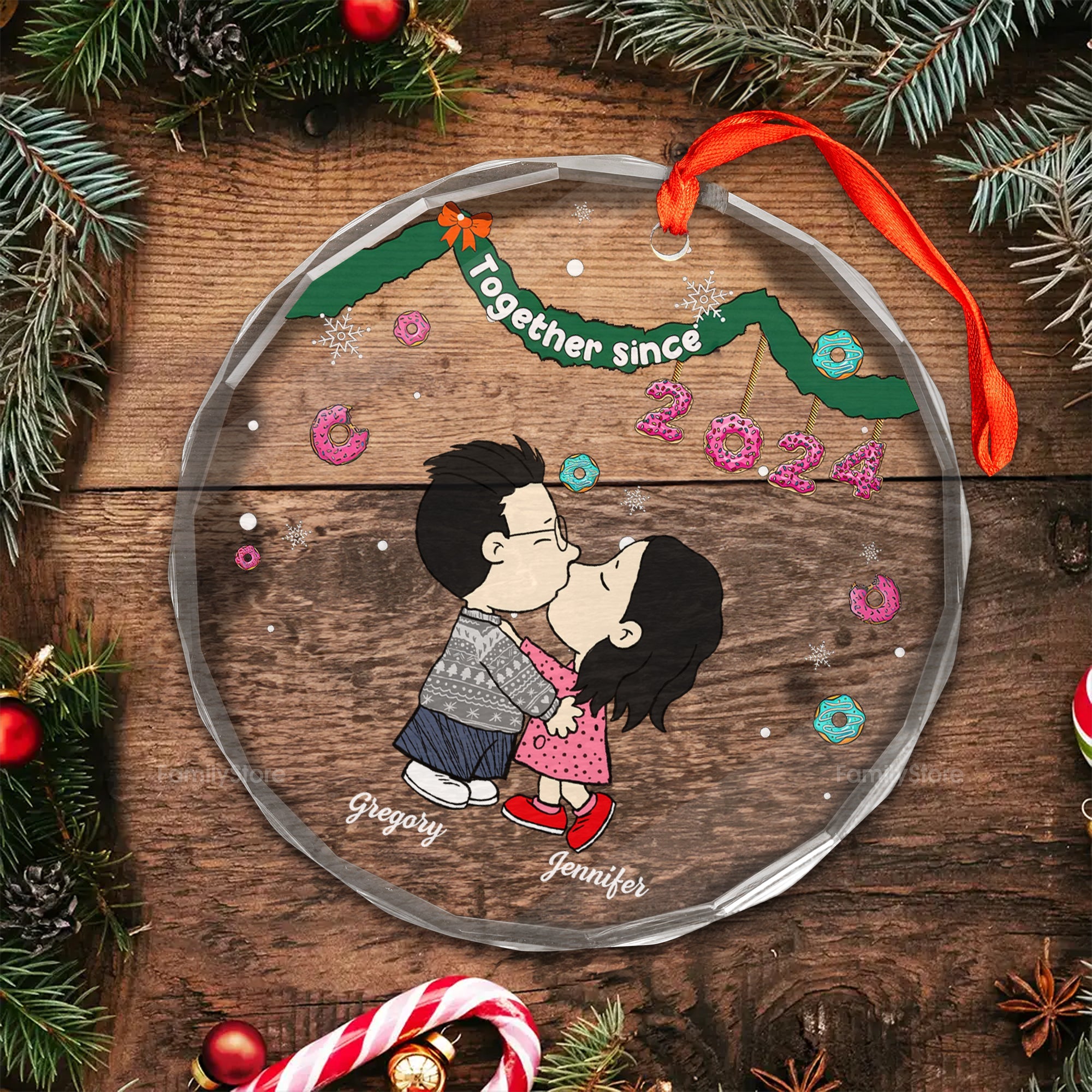 Personalized Glass Ornament Custom Couple Gift for Christmas