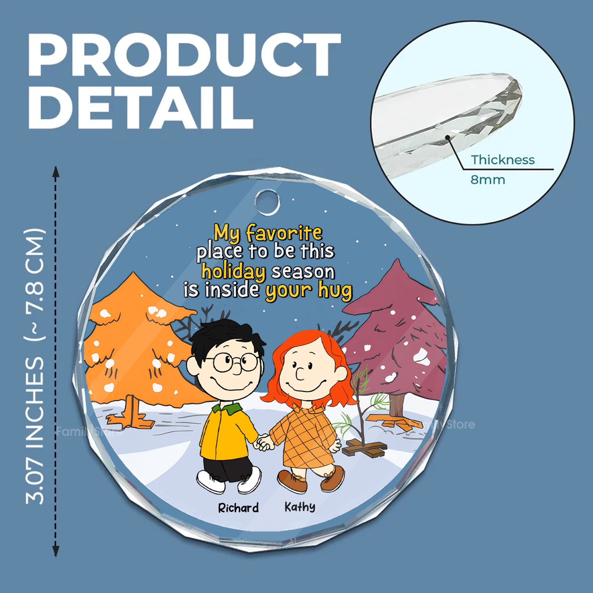 Personalized Holiday Glass Ornament with Custom Couple Design Gift